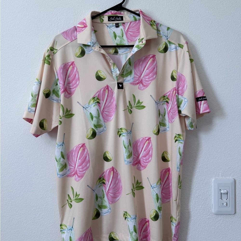 Bad Birdie Pink and Cream Polo Shirt